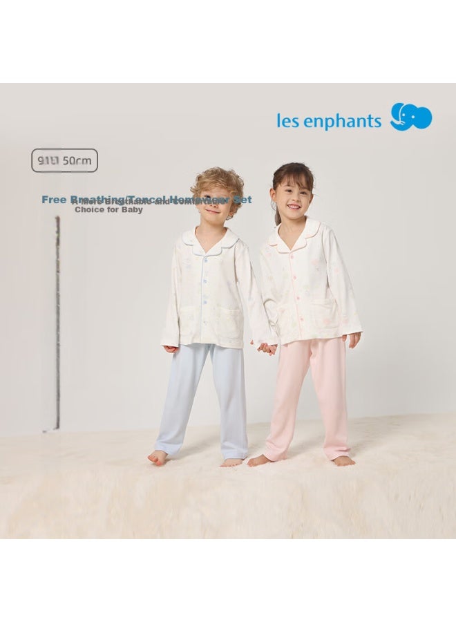 Les enphants Li Yingfang Children's Homewear Set Boys Girls Long Sleeve Long Pants Set Soft Pink 110 CM - Image 3