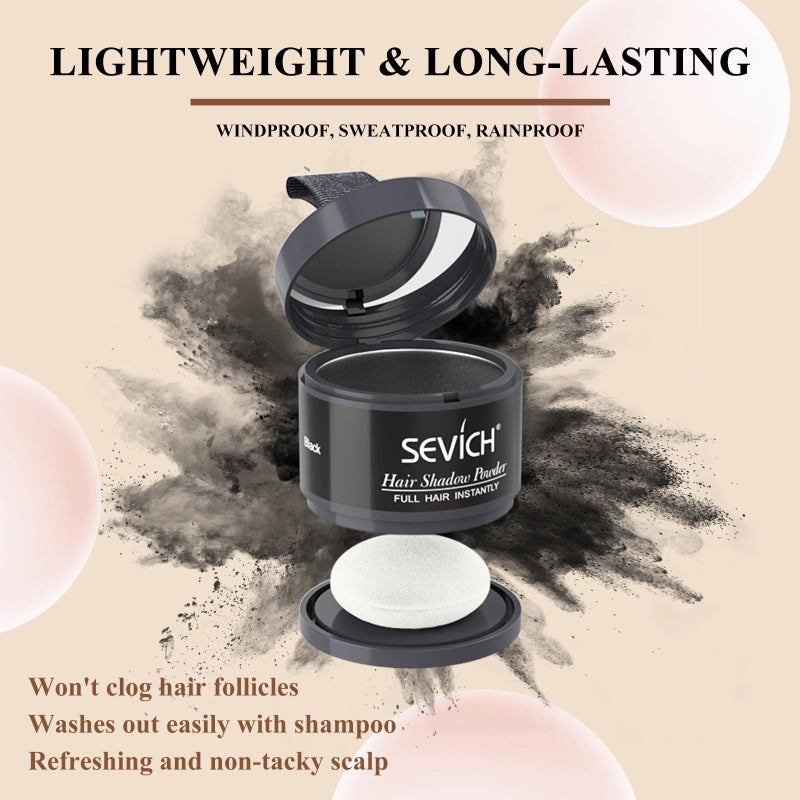 Sevich Hairline Powder,Instantly Conceals Hair Loss, Root Touch up Powder, Hair Shadow Toppers for Women & Men, Touch Up for Thinning Gray Hair, Windproof & Sweatproof,Black - Image 3