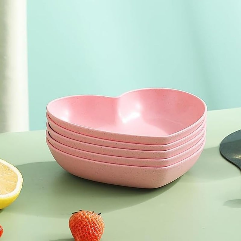 Vortipu Heart Shaped Dinner Plates Wheat Straw Plates Unbreakable Small Dessert Dishes BPA FreePink 10 Dish Without Stand - Image 5
