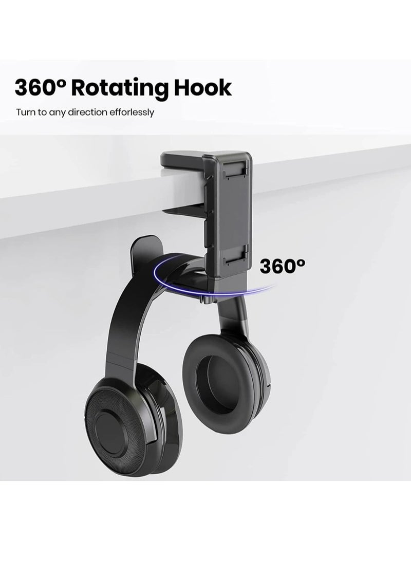 حامل سماعة رأس ووحدة تحكم للألعاب 3 في 1 - مشبك ذراع قابل للتعديل والدوران، حامل سماعة رأس عالمي للتركيب تحت المكتب، مصنوع من مادة ABS، مثالي لملحقات الألعاب، حامل وحدة تحكم | إعدادات الألعاب الحديثة | معدات ألعاب متينة، حامل سماعة رأس - Image 2