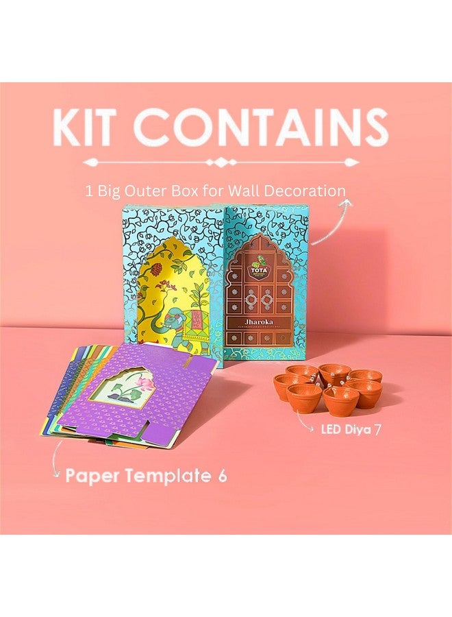 TOTA Jharokha Decorative Wall Hanging - Set of 6 +1 DIY Traditional Frames + 7 Water Sensitive LED Diyas for Diwali Decoration |Home Décor |Mandir Office and Pooja Room (Diwali Theme) - Image 2