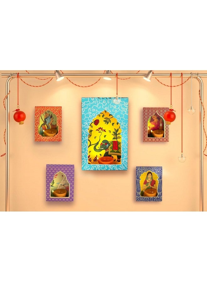 TOTA Jharokha Decorative Wall Hanging - Set of 6 +1 DIY Traditional Frames + 7 Water Sensitive LED Diyas for Diwali Decoration |Home Décor |Mandir Office and Pooja Room (Diwali Theme) - Image 3