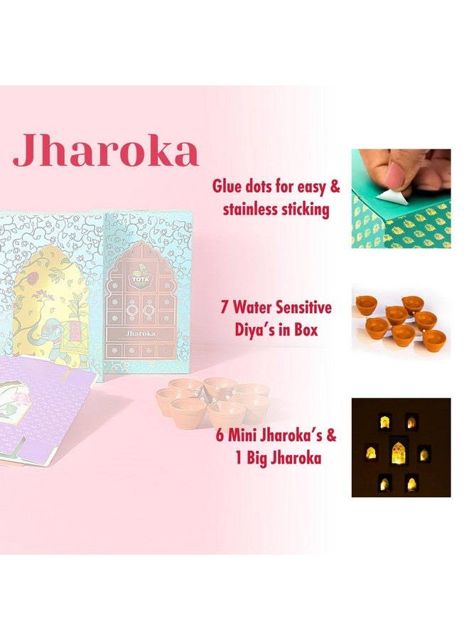 TOTA Jharokha Decorative Wall Hanging - Set of 6 +1 DIY Traditional Frames + 7 Water Sensitive LED Diyas for Diwali Decoration |Home Décor |Mandir Office and Pooja Room (Diwali Theme) - Image 5
