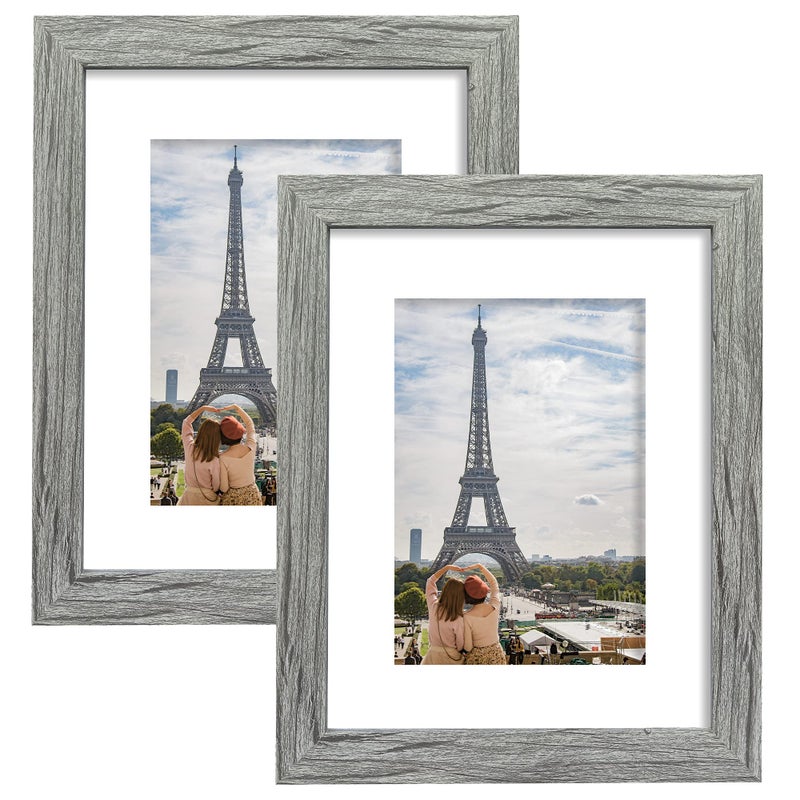 مجموعة إطارات صور هونكي 8x10 مجموعة من 2 إطار صور رمادي بأسلوب ريفي متعدد 8x10 لإظهار الصور على الحائط أو الطاولة إطار 5x7 مع مات أو 8x10 بدون مات