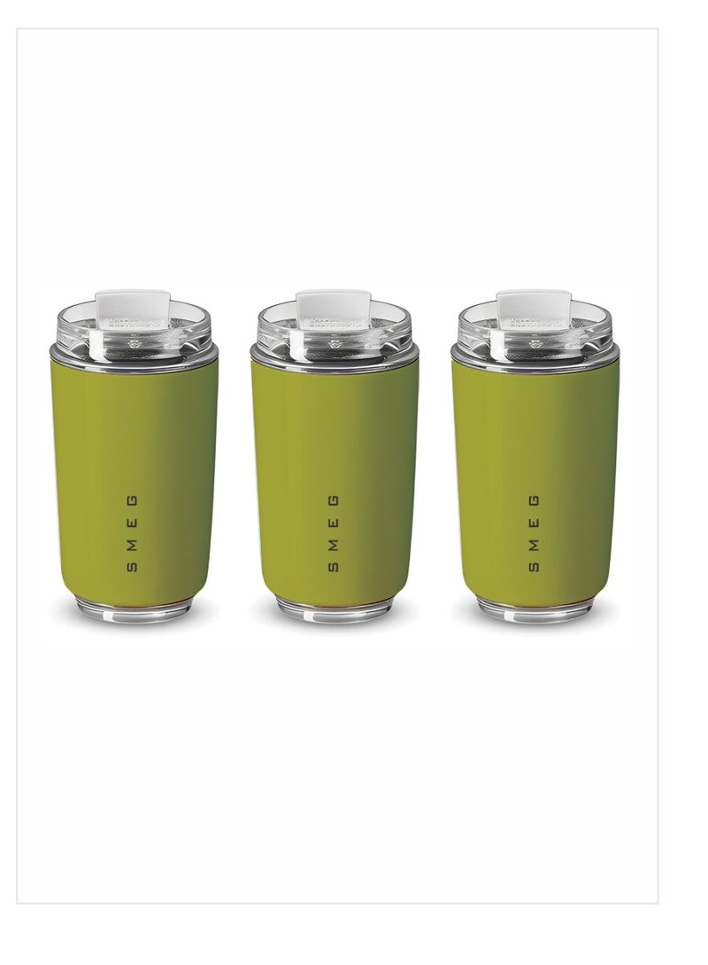 smeg Travel Mug, Insulated Coffee Tumbler, Leak Proof Stainless Steel Thermal Reusable Coffee Cup, Lightweight And Portable Drink Container For Home Office Traveling, (Pack Of 3pcs, 350ML Green) - Image 1