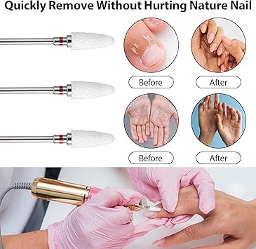 Sibba Nail Drill Bits 3 Pcs Acrylic Nails Carbide Remove Tool Cone Tungsten Set Professional File Cuticle Cleaner 332 Quickly for Manicure Pedicure Home Salon - Image 5