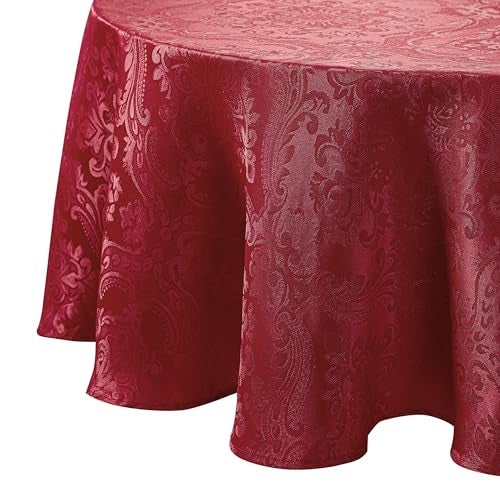 Elrene Home Fashions Caiden Elegance Damask Waterproof Stain Wrinkle Resistant Fabric Tablecloth 70 Round Red - Image 1