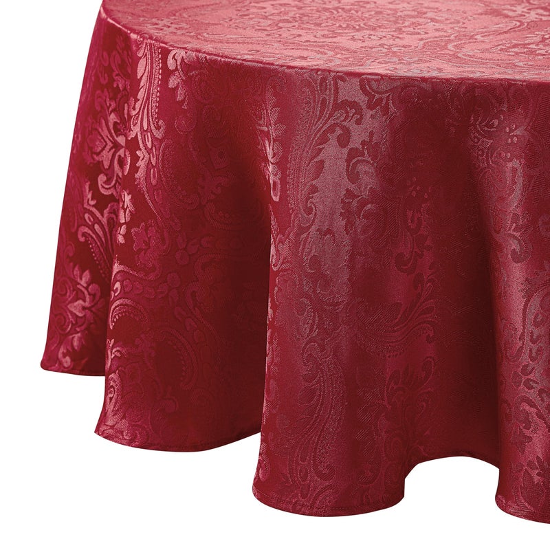 Elrene Home Fashions Caiden Elegance Damask Waterproof Stain Wrinkle Resistant Fabric Tablecloth 70 Round Red - Image 2