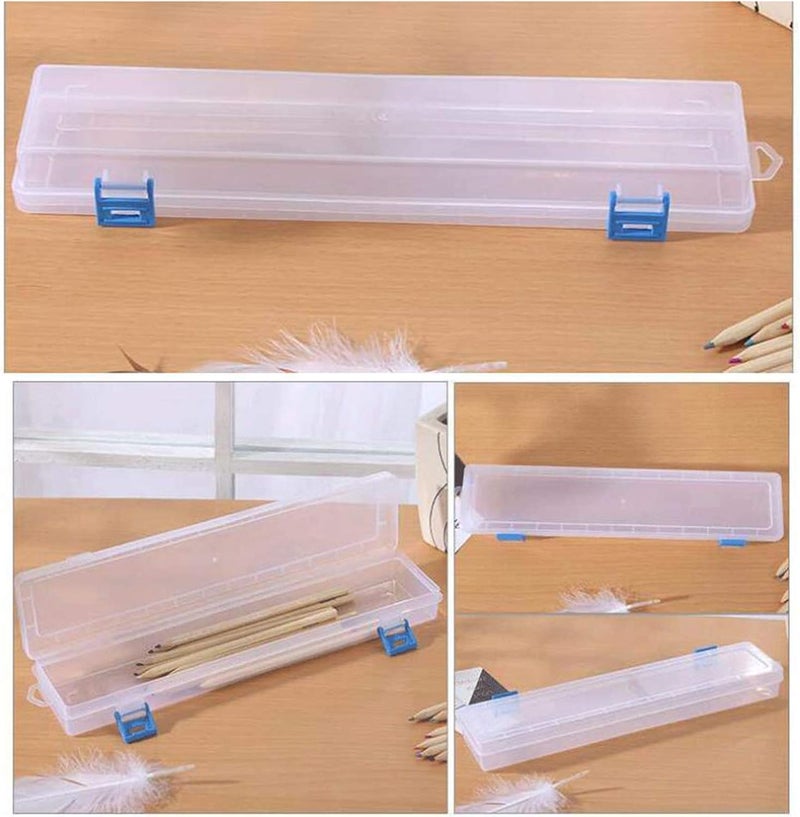 klarako Clear Rectangle Plastic Storage Box with Hinged Lid Brush Container Case  for Pencils, Pens, Drills, Office Supplies, Organization, - Image 2