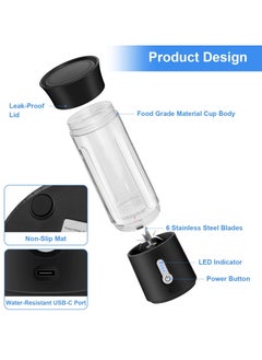 Generic Portable Blender, 500ml Cup for Travel, Mini Personal Size Mixer for Shakes, Fruit Juice, Black  - Image 2