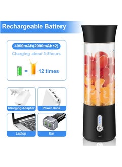 Generic Portable Blender, 500ml Cup for Travel, Mini Personal Size Mixer for Shakes, Fruit Juice, Black  - Image 3
