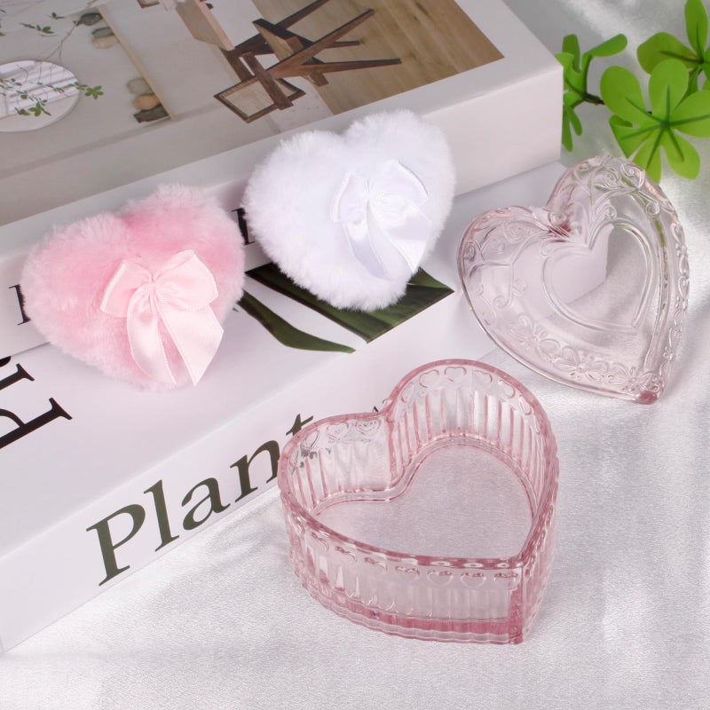 Gsteng Large Body Powder Puff Container, Pink Heart Crystal Powder Container, Reusable Dusting Powder Case, Body Puff Glass Jar, Puff not Including - Image 4