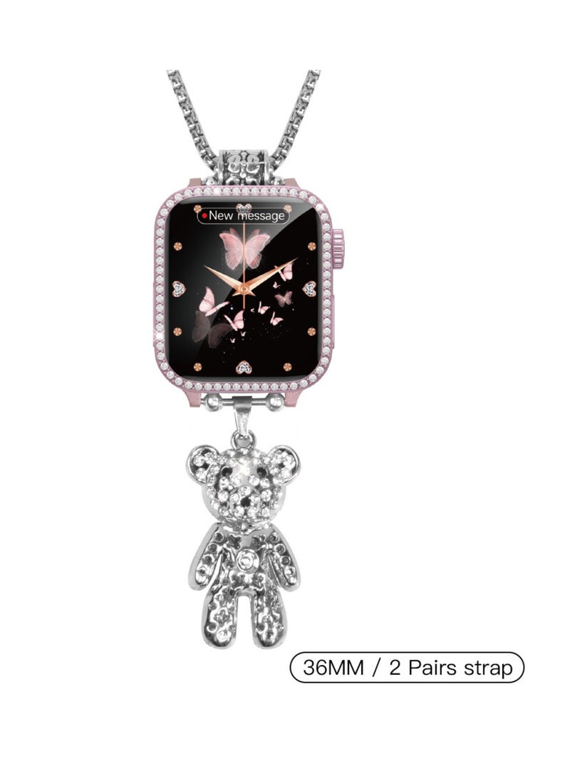 modio MW18 Mini 36 mm HD Display Smart Watch with 2 Pair Strap and Stylish Chain Necklace and Bracelet with Wireless Charger_Pink  - Image 2