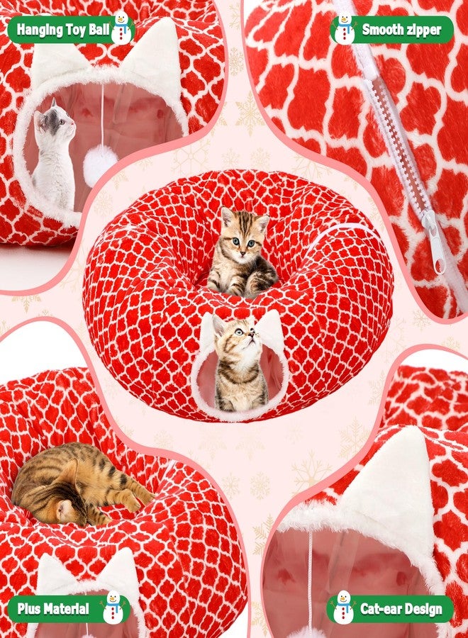 Soulchen Christmas Tree Cat Tunnel Bed 2.62ft x 2.62ft x 10.24inchs Christmas Trees Skirt for Cats Toy Circle Tunnel Xmas Green Red Pet Donut Toys with Washable Cushion for Kitten Felines - Image 3