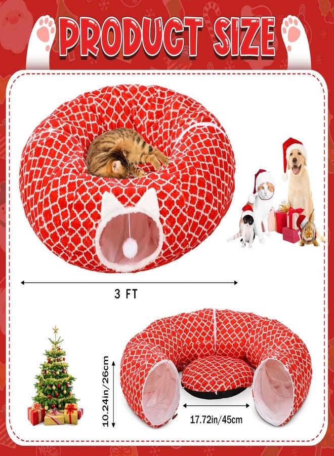 Soulchen Christmas Tree Cat Tunnel Bed 2.62ft x 2.62ft x 10.24inchs Christmas Trees Skirt for Cats Toy Circle Tunnel Xmas Green Red Pet Donut Toys with Washable Cushion for Kitten Felines - Image 2