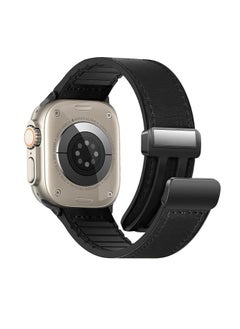 Magnetic Leather Watch Band for Apple Watch Ultra 49mm/45mm/44mm/42mm  Magnetic Buckle Genuine Leather Strap for Apple Watch Series Black