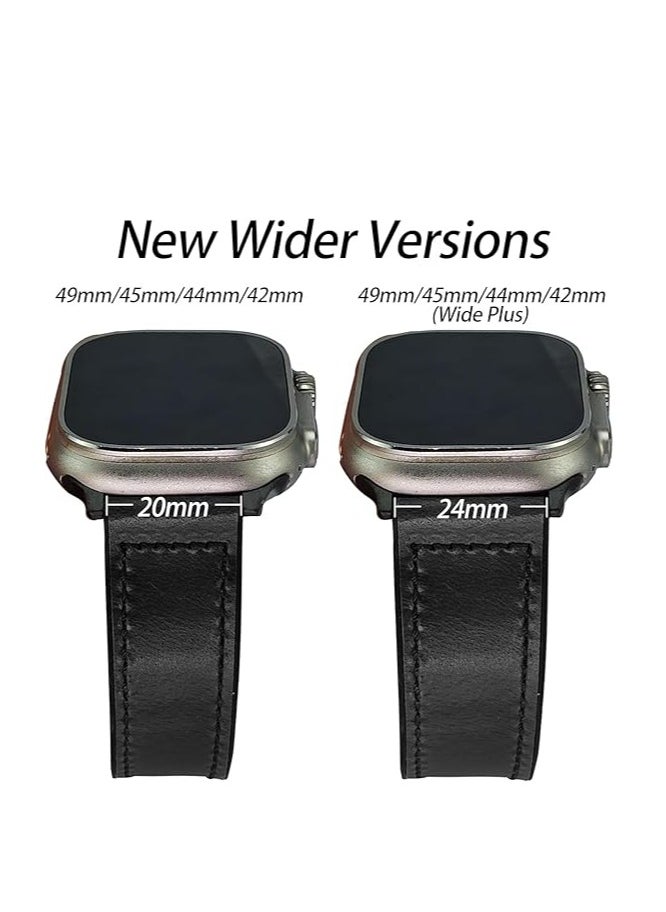 MIGOFAST - Magnetic Leather Watch Band for Apple Watch Ultra 49mm/45mm/44mm/42mm  Magnetic Buckle Genuine Leather Strap for Apple Watch Series Black - Image 1
