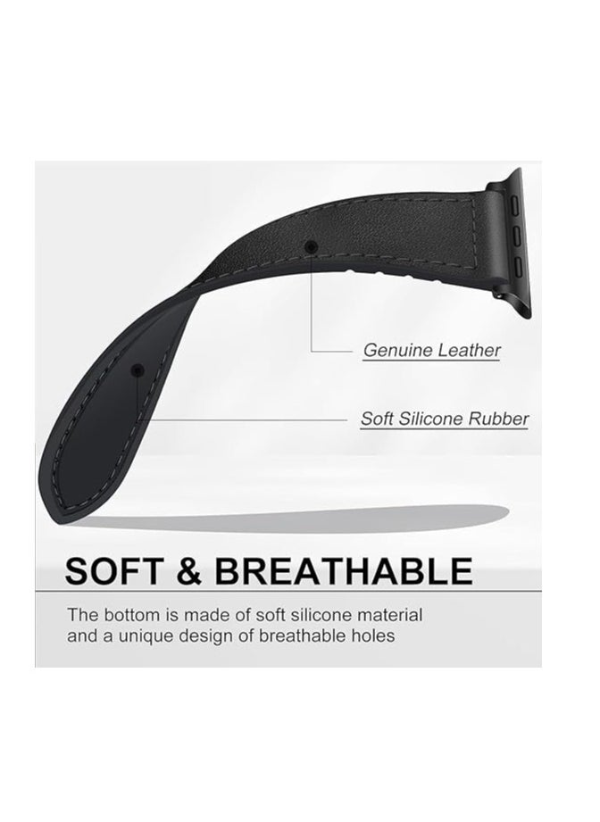 MIGOFAST - Magnetic Leather Watch Band for Apple Watch Ultra 49mm/45mm/44mm/42mm  Magnetic Buckle Genuine Leather Strap for Apple Watch Series Black - Image 1