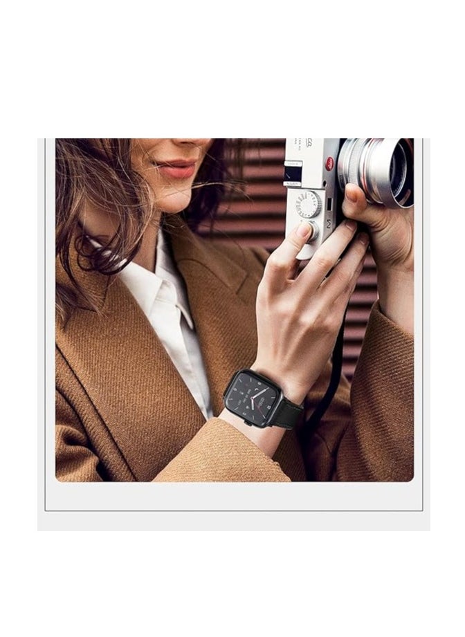 MIGOFAST - Magnetic Leather Watch Band for Apple Watch Ultra 49mm/45mm/44mm/42mm  Magnetic Buckle Genuine Leather Strap for Apple Watch Series Black - Image 1
