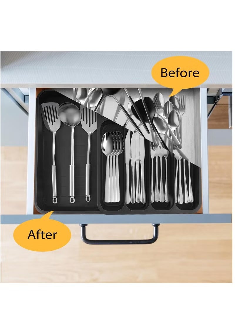 Beauenty Expandable Adjustable Cutlery Drawer Organizer, Utensil Kinfe Trayanna, Silverware and Flatware Holder, Closet Cutlery Tray for Spoons Forks Knives  - Image 3
