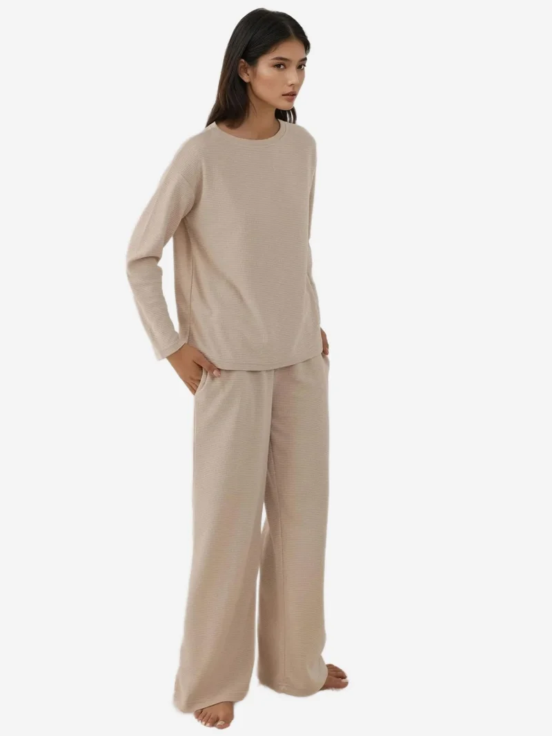 Hiccup Stone Natural Soft Touch Textured Relax Fit Pajama Set for Women | Best Price UAE