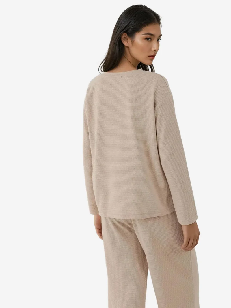 Hiccup Stone Natural Soft Touch Textured Relax Fit Pajama Set for Women | Best Price UAE