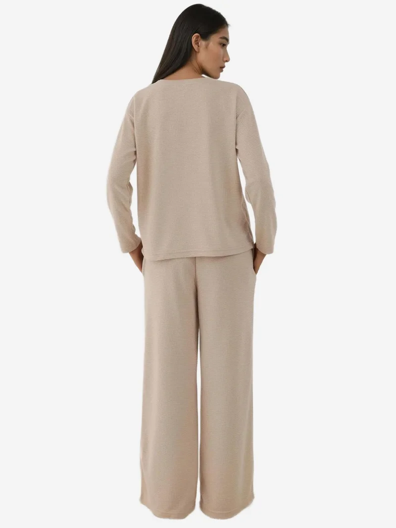 Hiccup Stone Natural Soft Touch Textured Relax Fit Pajama Set for Women | Best Price UAE