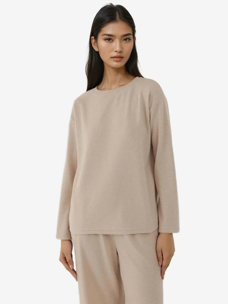 Hiccup Stone Natural Soft Touch Textured Relax Fit Pajama Set for Women | Best Price UAE