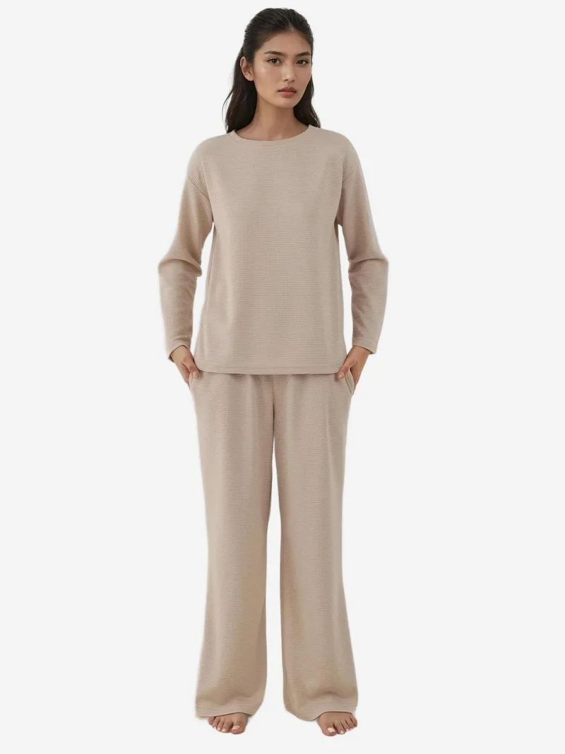 Hiccup Stone Natural Soft Touch Textured Relax Fit Pajama Set for Women | Best Price UAE