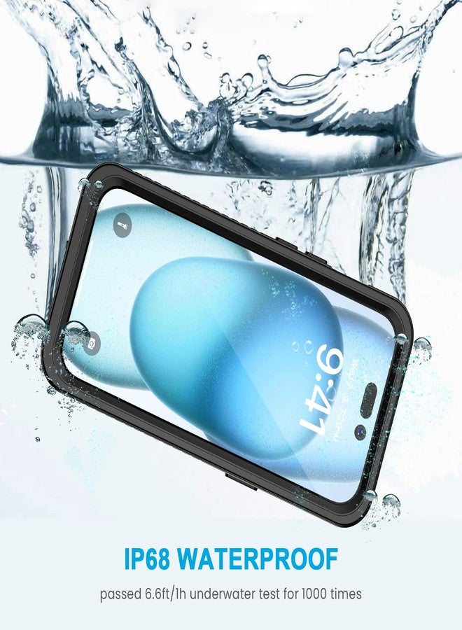 جراب Lanhiem لهاتف iPhone 15، مقاوم للماء والغبار والصدمات بمعيار IP68، مزود بواقي شاشة مدمج، غطاء حماية متين وقوي لهاتف iPhone 15-6.1 بوصة (أسود/شفاف) - Image 2