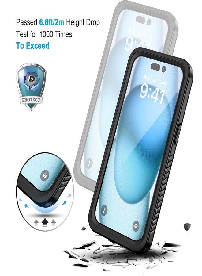 جراب Lanhiem لهاتف iPhone 15، مقاوم للماء والغبار والصدمات بمعيار IP68، مزود بواقي شاشة مدمج، غطاء حماية متين وقوي لهاتف iPhone 15-6.1 بوصة (أسود/شفاف) - Image 5