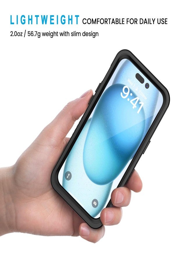 جراب Lanhiem لهاتف iPhone 15، مقاوم للماء والغبار والصدمات بمعيار IP68، مزود بواقي شاشة مدمج، غطاء حماية متين وقوي لهاتف iPhone 15-6.1 بوصة (أسود/شفاف) - Image 4