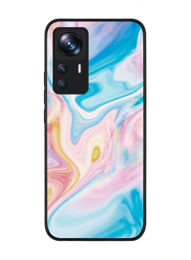 Stylizedd Rugged Black edge case for Xiaomi 12T/12T Pro Slim fit Soft Case Flexible Rubber Edges Anti Drop TPU Gel Thin Cover - Marble Print Aqua - Image 1