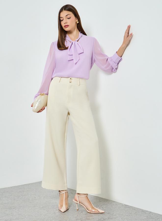 ستايلي بلوزة بنفسجية بأكمام طويلة وربطة عنق - Image 2