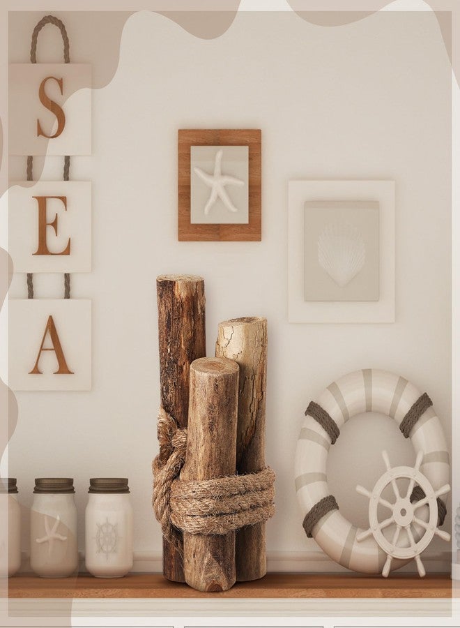 Threehoney 3 Pcs Rustic Wood Table Sign Beach Driftwood Piling Table Centerpiece Coastal Nautical Table Decor Coastal Farmhouse Decor for Summer Kitchen Bedroom Dining Room Decoration - Image 3
