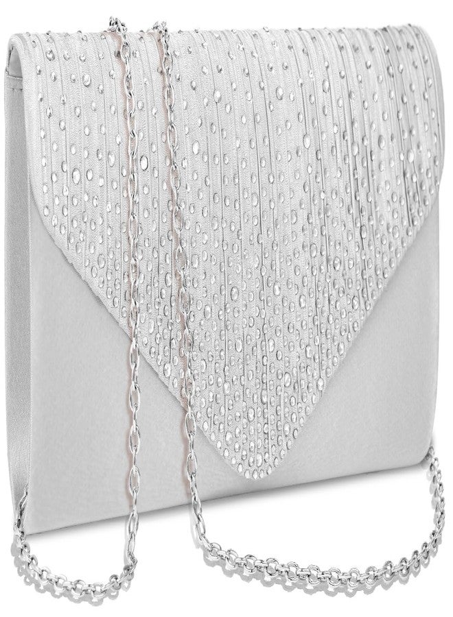 BBjinronjy Clutch Purses for Women Evening Bag Formal Rhinestone Handbags for Wedding Party Cocktail Prom Dinner Shoulder Envelope (Silver) - Image 1