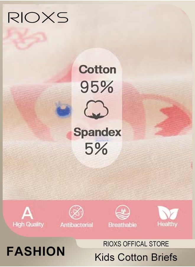 RIOXS - 4 Pack Cotton Briefs For Kids,Little Girl Shorts,Printed Cute Patter Briefs,Boxer Briefs For Girls With Comfort Soft Waistband,Breathable Shorts Briefs For Kids 3-8 Years - Image 1