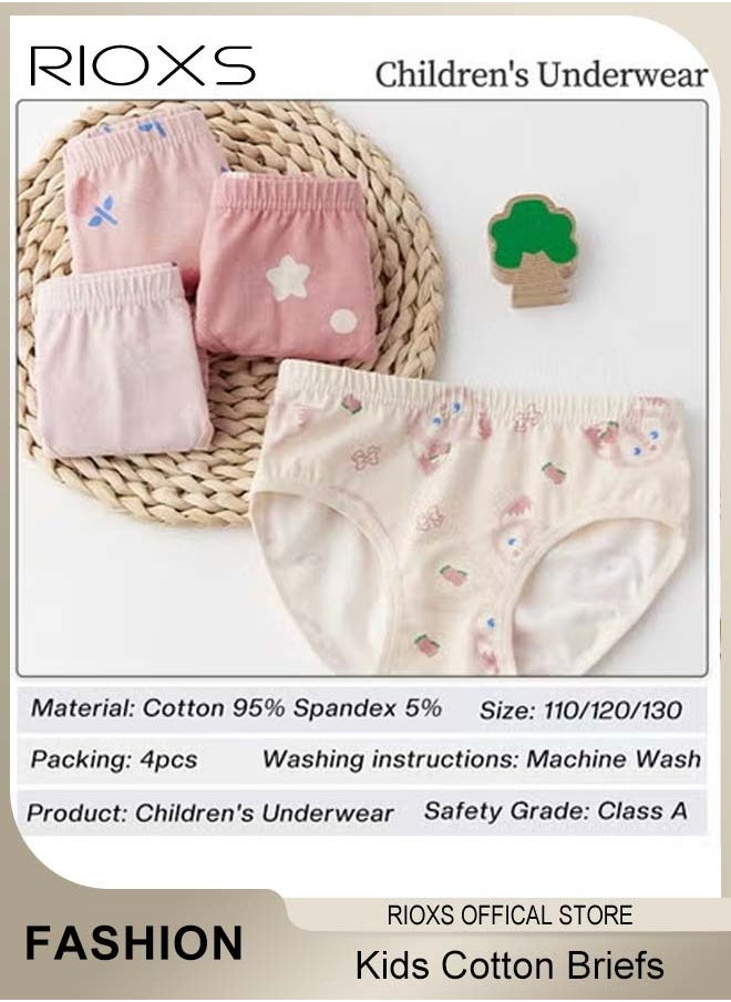 RIOXS - 4 Pack Cotton Briefs For Kids,Little Girl Shorts,Printed Cute Patter Briefs,Boxer Briefs For Girls With Comfort Soft Waistband,Breathable Shorts Briefs For Kids 3-8 Years - Image 1