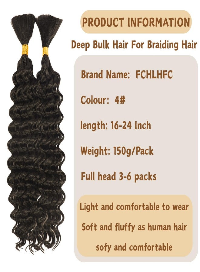 FCHLHFC Deep Wave Bulk Hair 2 Bundles/Pack 150g 22 Inch No Weft Deep Wave Bulk Hair for Braiding No Weft Faux Boho Braids Wet and Wavy（4# 22inch 2pc） - Image 2