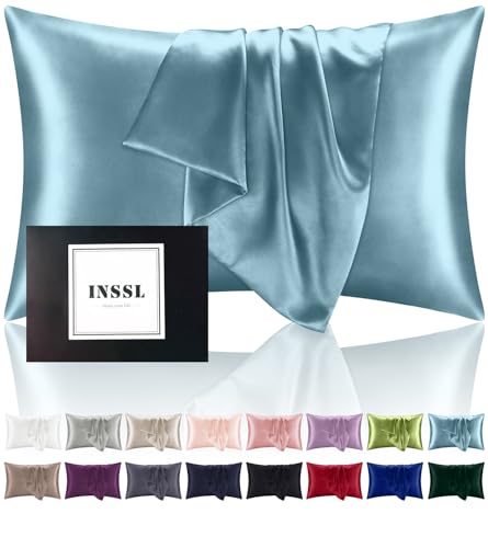 INSSL Silk Pillowcase for Women Mulberry Silk Pillowcase for Hair and Skin and Stay Comfortable and Breathable During Sleep Silk Pillow Cases Blue GrayStandard