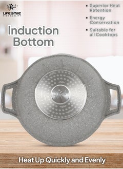Life Smile Wok Pan with Glass Lid - Induction Bottom Safe Frying Pan Double Handle with Durable Non-Stick Granite Coating - Oven Safe Pan With Wooden Turner  - Image 2