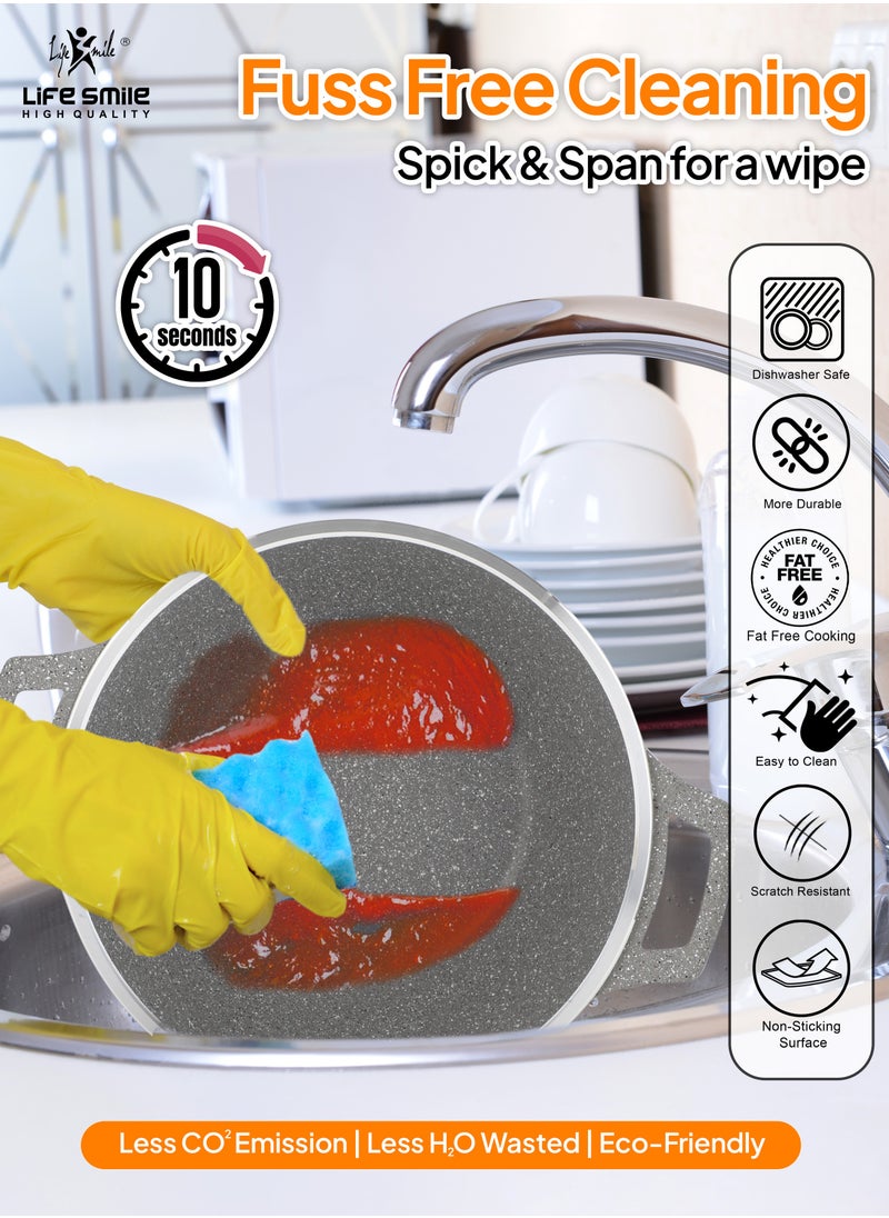 Life Smile - Wok Pan with Glass Lid - Induction Bottom Safe Frying Pan Double Handle with Durable Non-Stick Granite Coating - Oven Safe Pan With Wooden Turner - Image 1