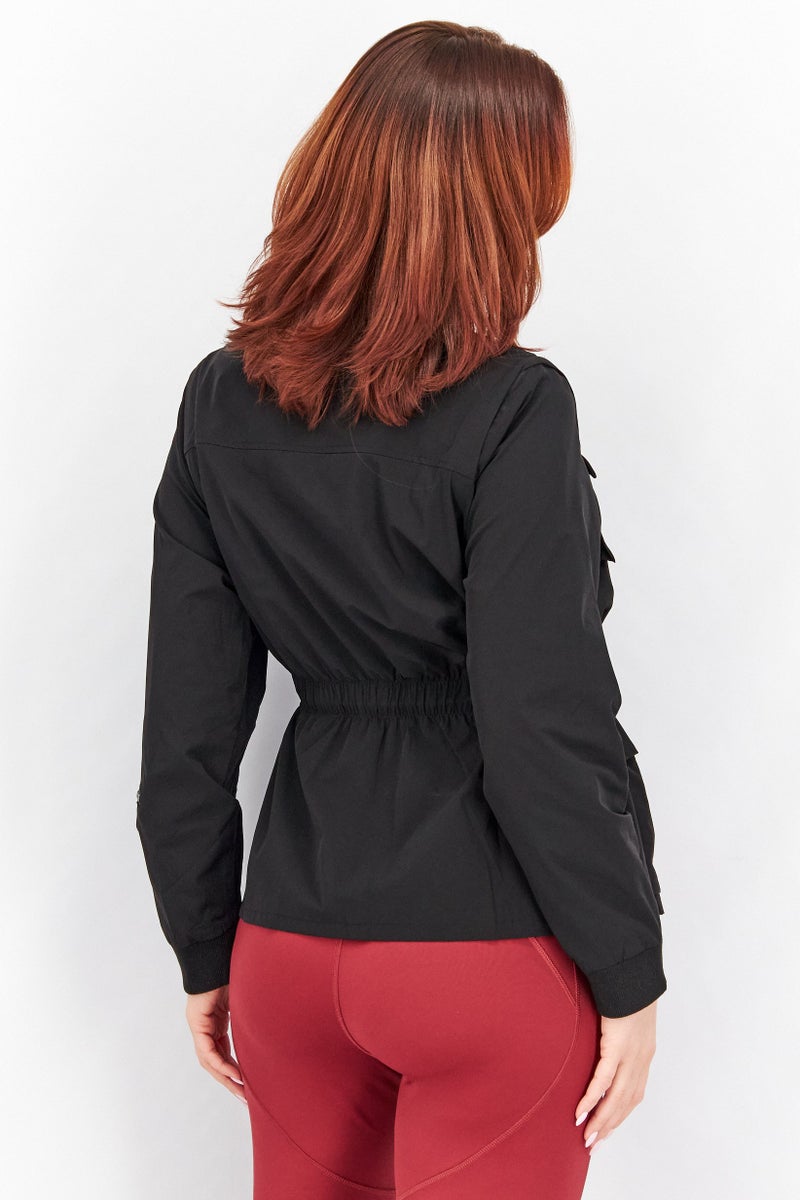 umbro Women Mandarin Neck Zip Front Pocket Resort Utility Jacket, Black Combo  - Image 3