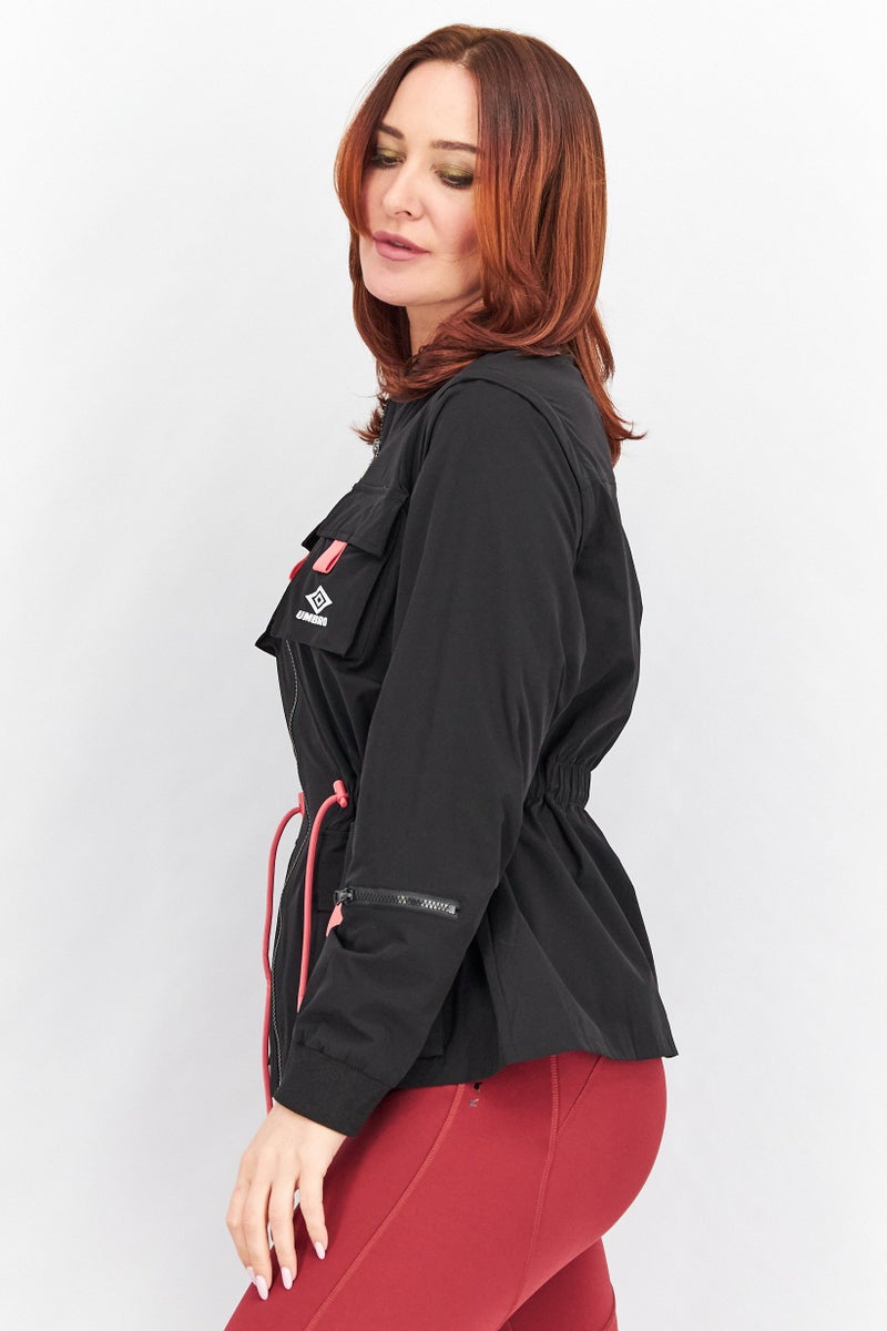 umbro Women Mandarin Neck Zip Front Pocket Resort Utility Jacket, Black Combo  - Image 2
