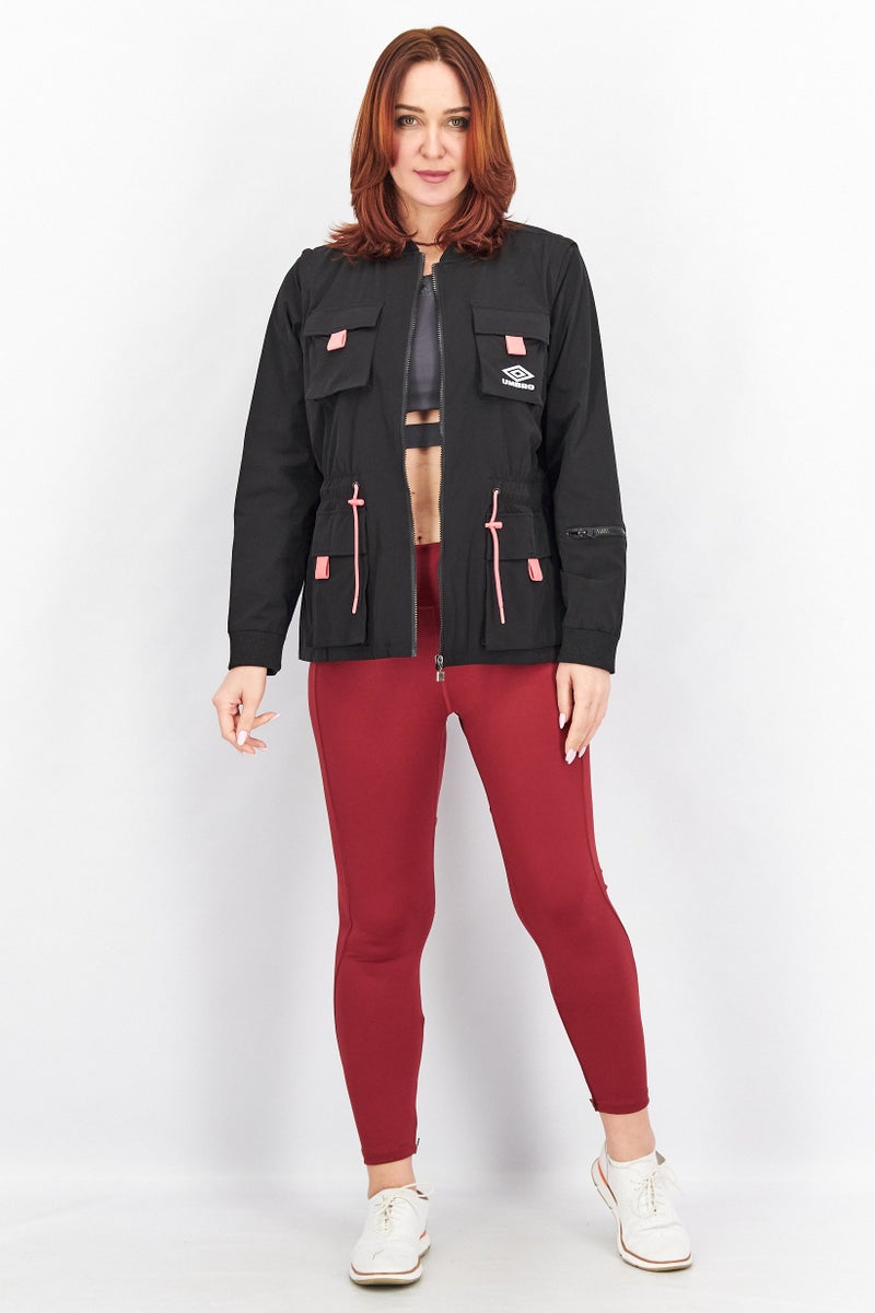 umbro Women Mandarin Neck Zip Front Pocket Resort Utility Jacket, Black Combo  - Image 4