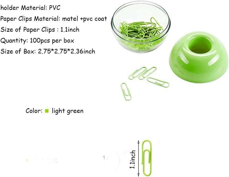 Supfoxer Lime Green Magnetic Paper Clip Holder，100pcs Paper Clips 28mm(1.1") Cute Office Supplies for Desk Organizer - Image 3
