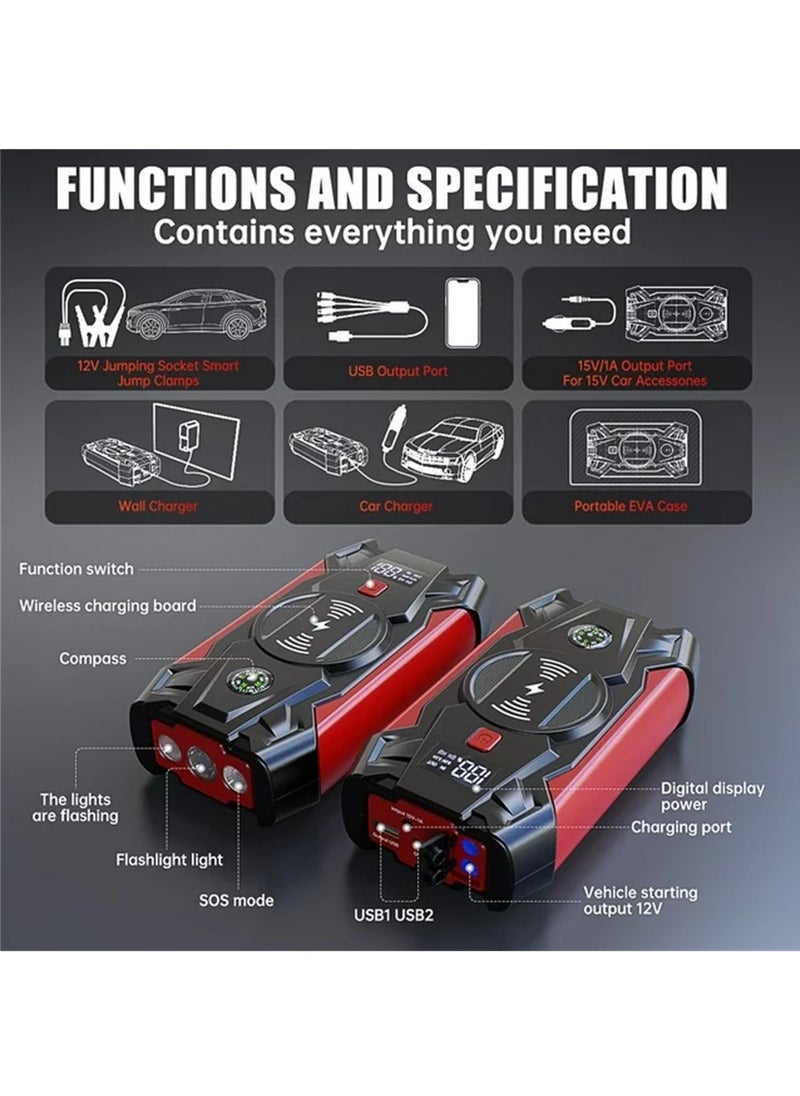 Generic Car Jump Starter 4000 Amp 12V Lithium Car Battery Booster Pack, Portable Power Bank Charger with 10W Wireless Charger and Jumper Cables for All Gas and 8-Liter Diesel Engines,4 LED Modes  - Image 3