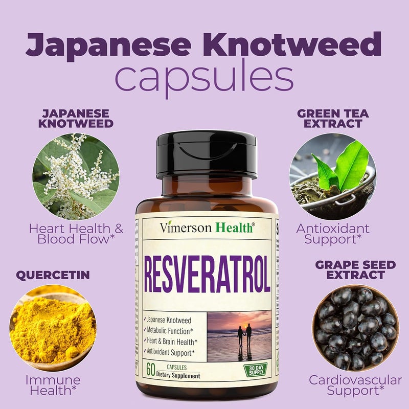 Vimerson Health Japanese Knotweed Capsules  Resveratrol Supplement with 1000mg Japanese Knotweed Green Tea Extract Quercetin Grape Extract Potent Antioxidant for Healthy Aging  Cardiovascular Support 60 Caps - Image 5
