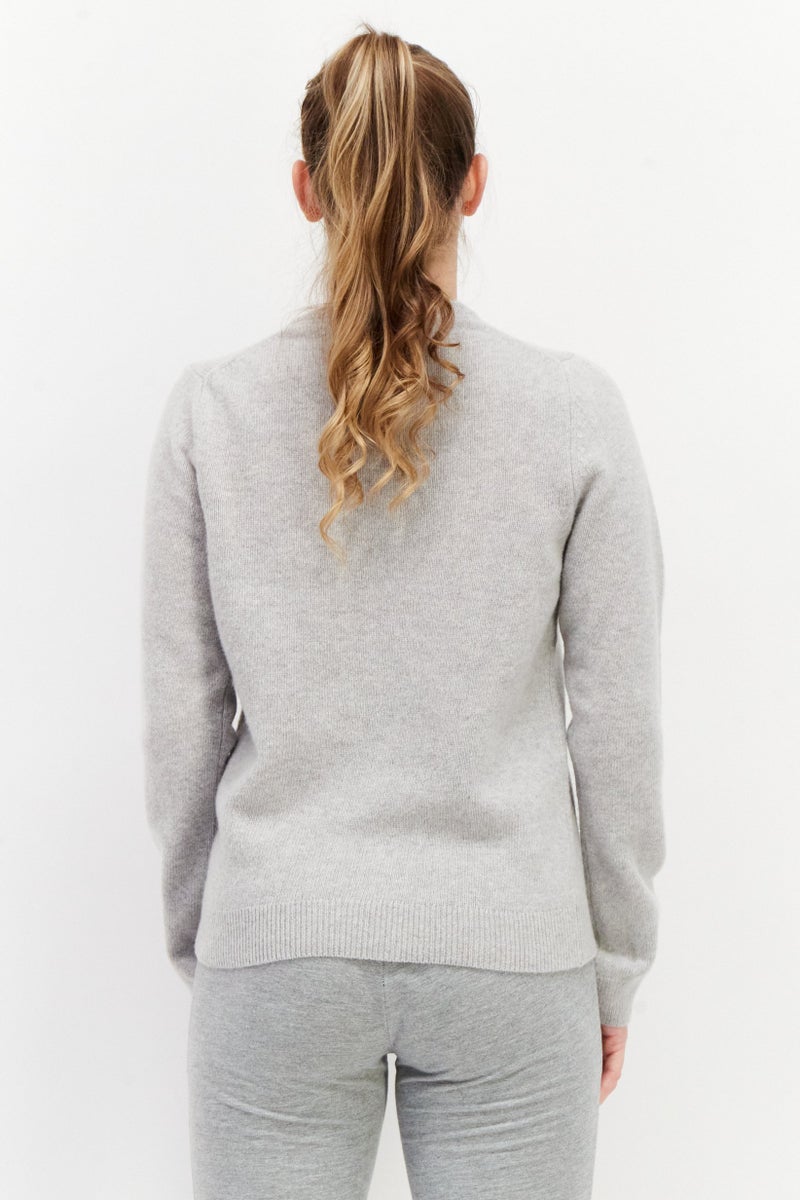 Lyle & Scott Women Crew Neck Embroidered Logo Knitted Sweater, Heather Grey - Image 3