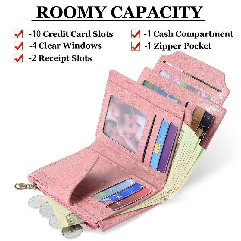Airkit Small Wallet Women RFID Blocking Soft Leather Bifold Compact Card Holder Wallet for Women with Zipper Coin Pocket 4 ID Window - Image 2